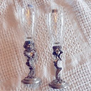 VINTAGE FINE CRYSTAL! Schmitt Zweisel Crystal champagne flutes with pewter bases